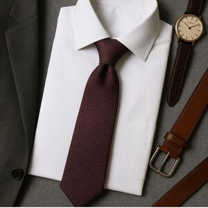 MEN’S KENNETH COLE AWEARNESS SILK DARK RED MAROON & WHITE POLKA DOT SPOTTED TIE